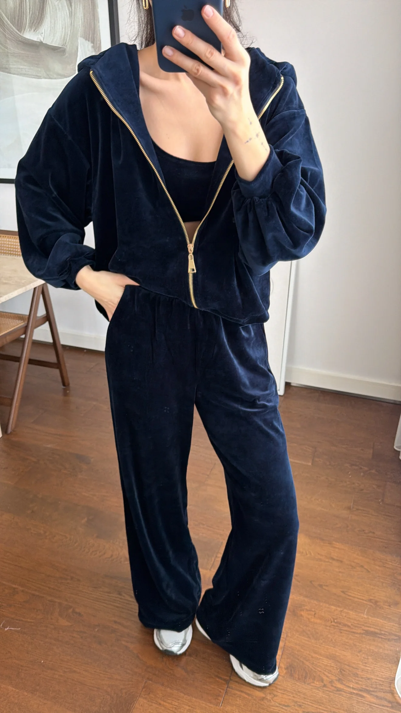 Velvet Kadifeli Üçlü Takım - Lacivert - Görsel 3