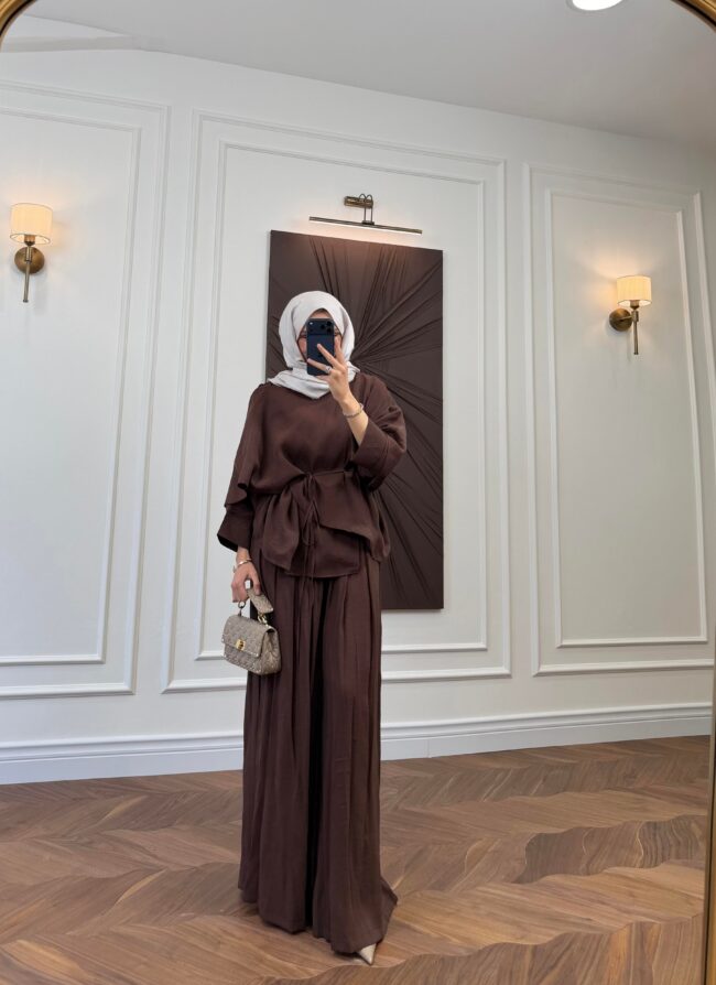 Alen Astarlı Pamuk Vual İkili Takım - Kahve