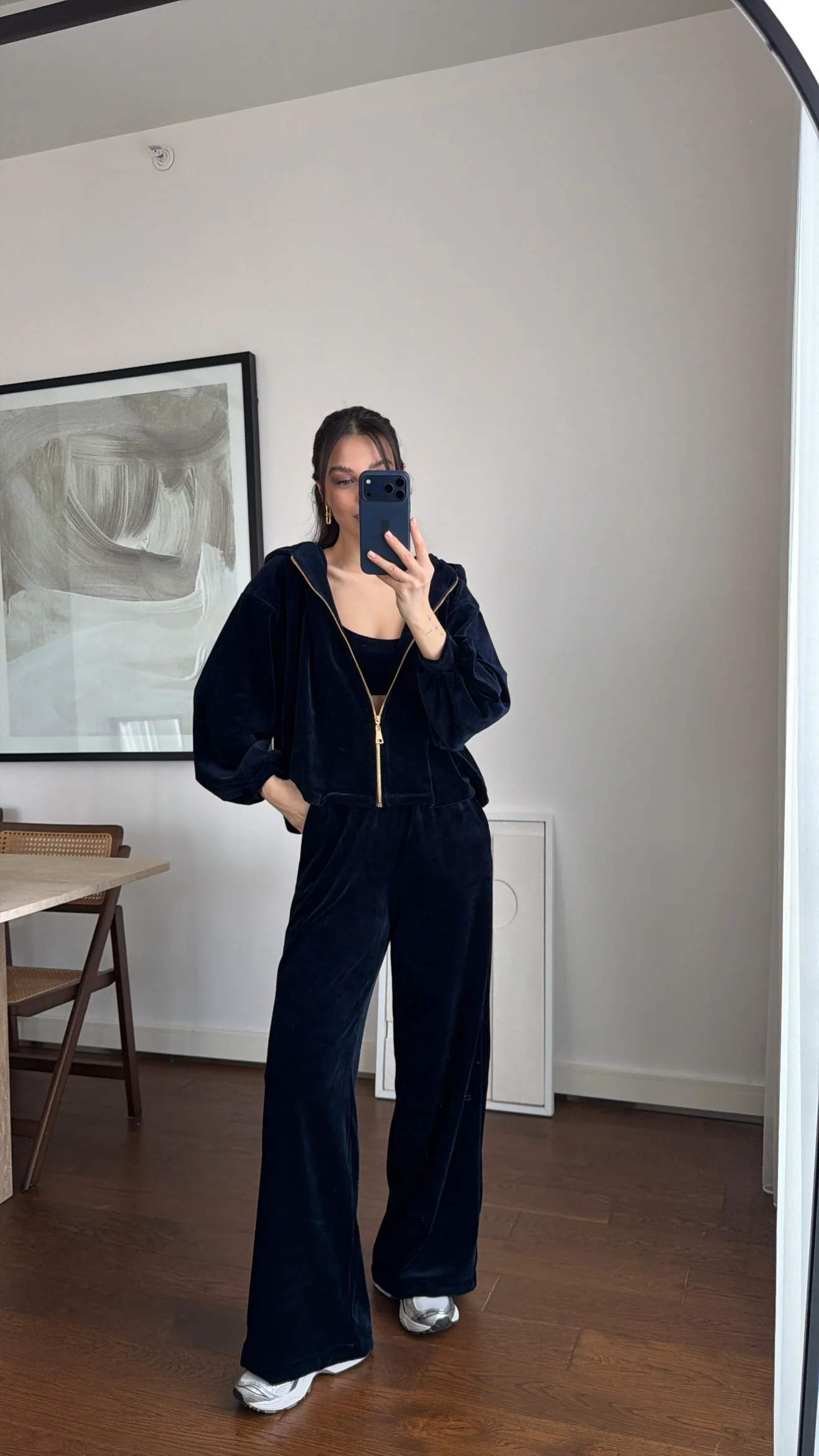 Velvet Kadifeli Üçlü Takım - Lacivert - Görsel 2