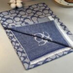 A Kalite Yün İpek Çift Taraflı Marka Şal - Kot Mavisi