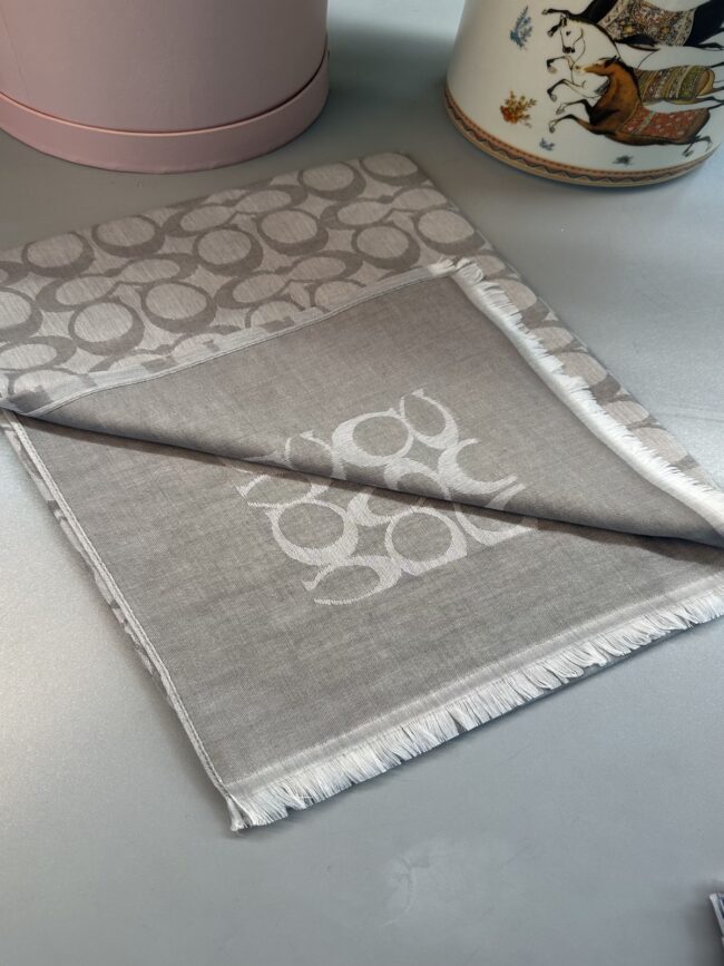 A Kalite Yün İpek Çift Taraflı Marka Şal - Gri