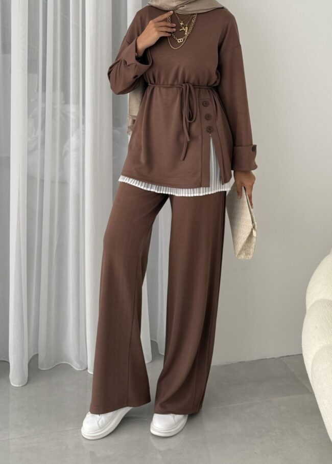 Premium Oysho Düğmeli İkili Takım TK2968 - Taba