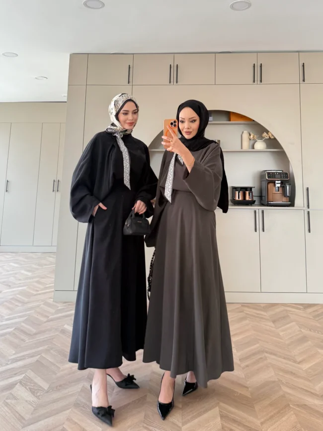 Fular Detaylı Etekli Takım-Siyah