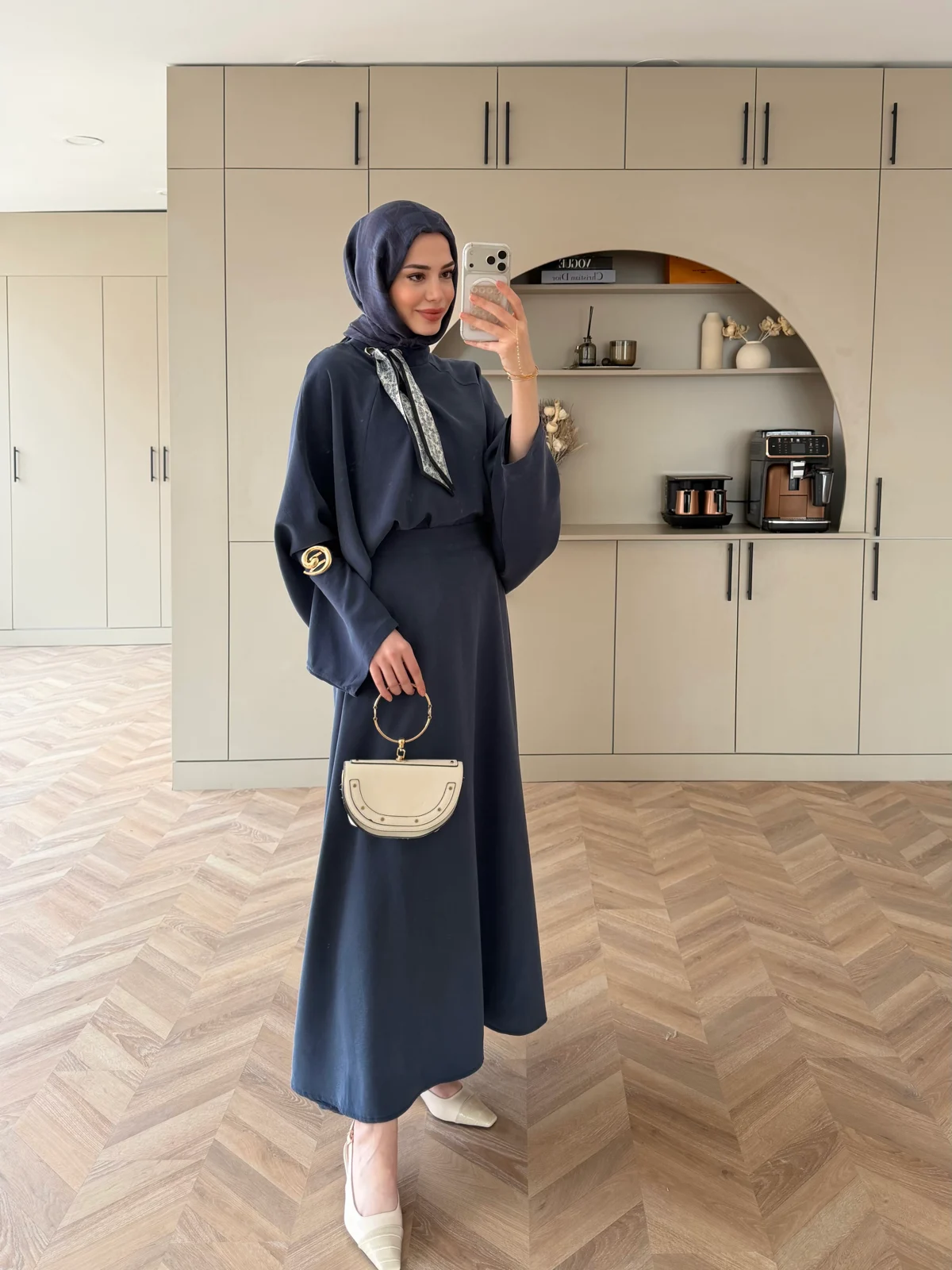 Fular Detaylı Etekli Takım- Lacivert