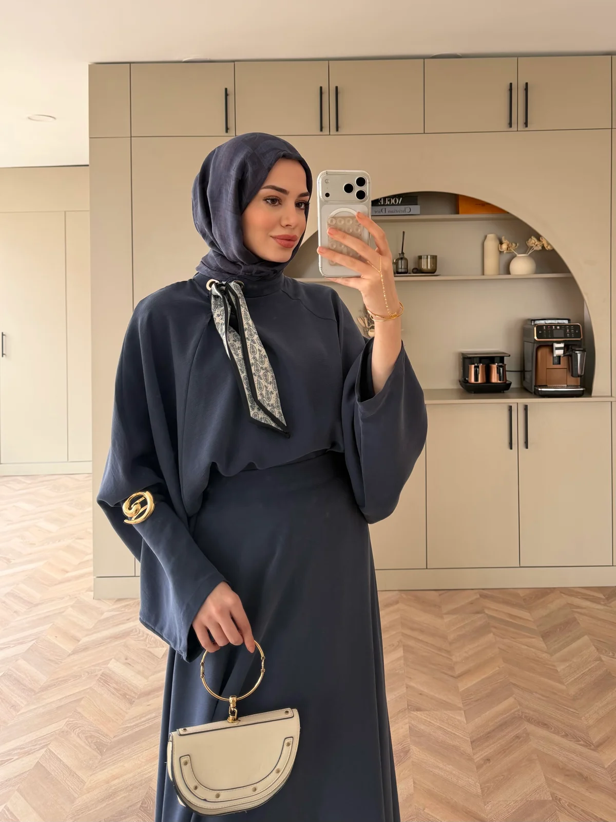 Fular Detaylı Etekli Takım- Lacivert - Görsel 3