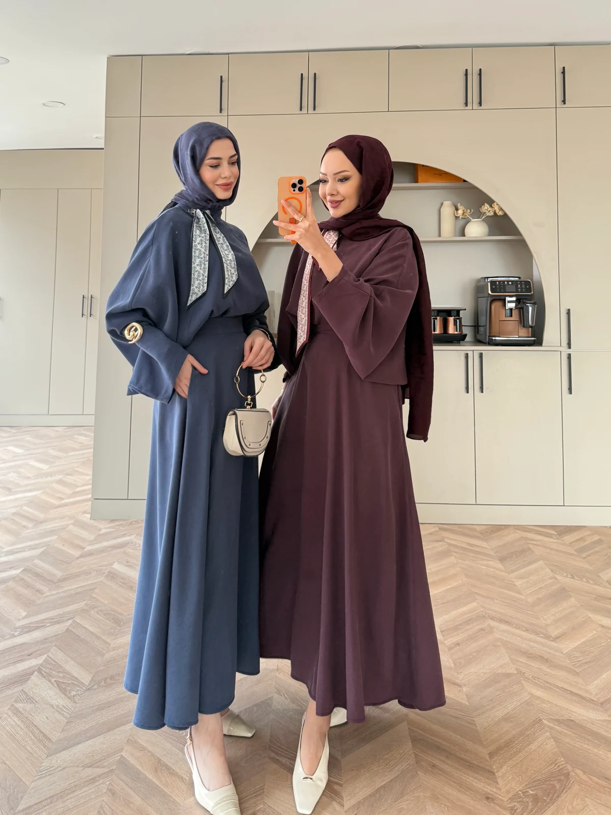 Fular Detaylı Etekli Takım-Mürdüm