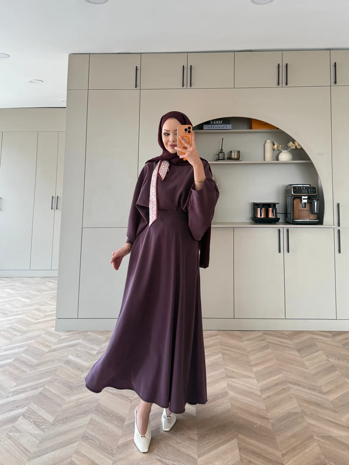 Fular Detaylı Etekli Takım-Mürdüm - Görsel 4