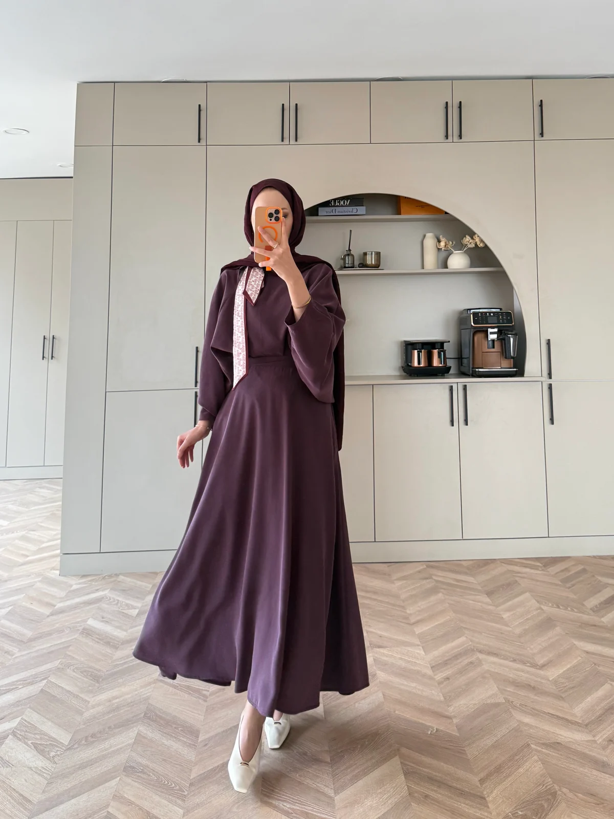 Fular Detaylı Etekli Takım-Mürdüm - Görsel 5