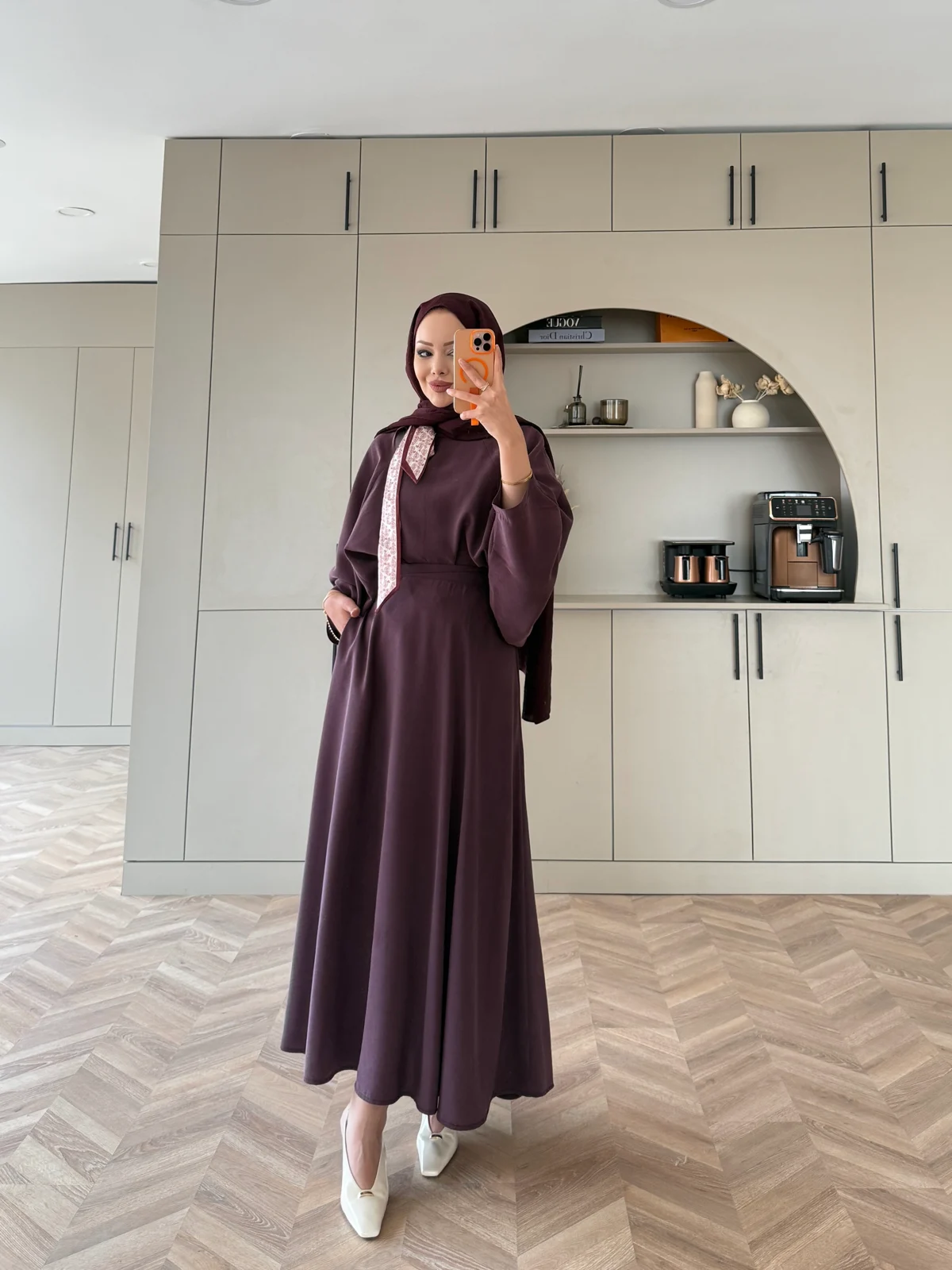 Fular Detaylı Etekli Takım-Mürdüm - Görsel 3