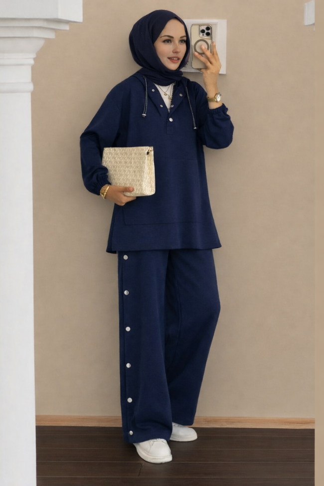 Premium Çıtçıtlı ı İkili Takım TK100242  - Lacivert