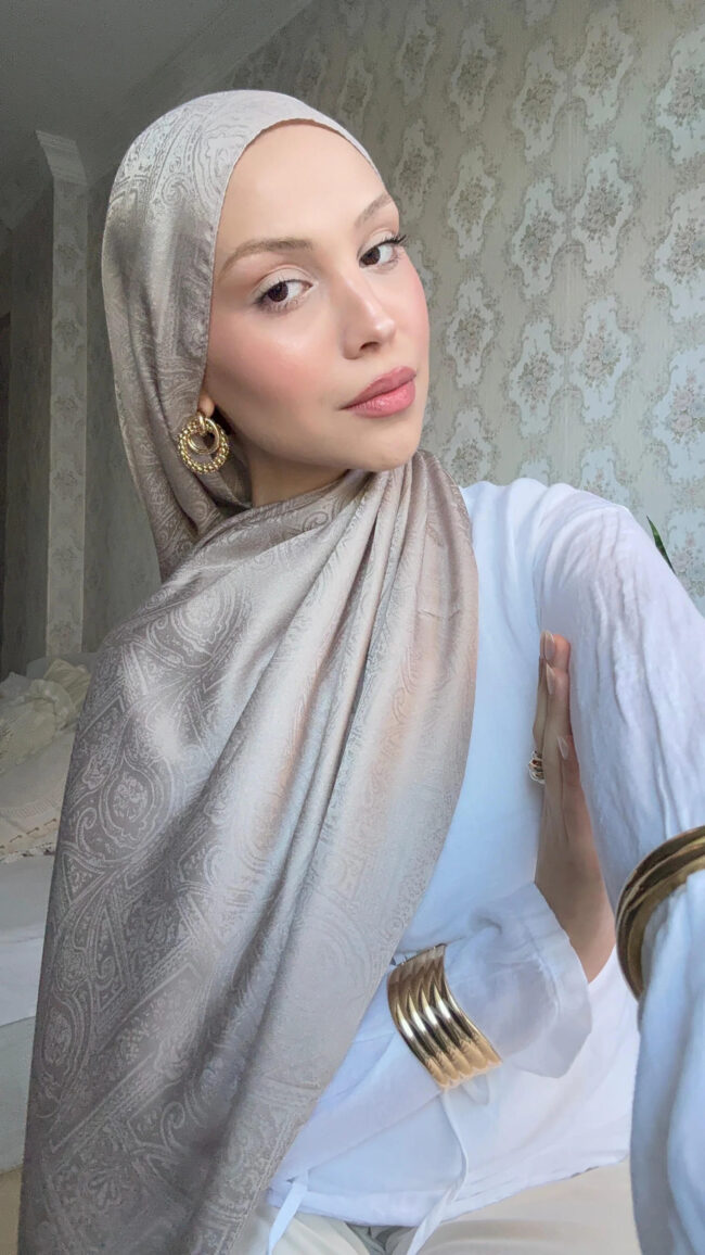 Oliva Pamuklu Kendinden Dokulu Etnik Desen Şal- Vizon