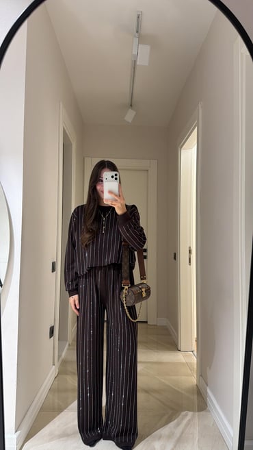 Taşlı İkili Takım - Kahve