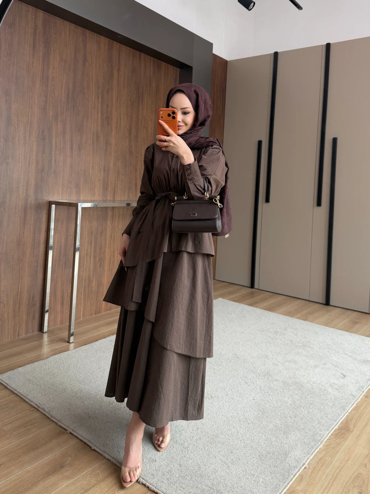 Saher Kat Kat Elbise- Kahve - Görsel 4