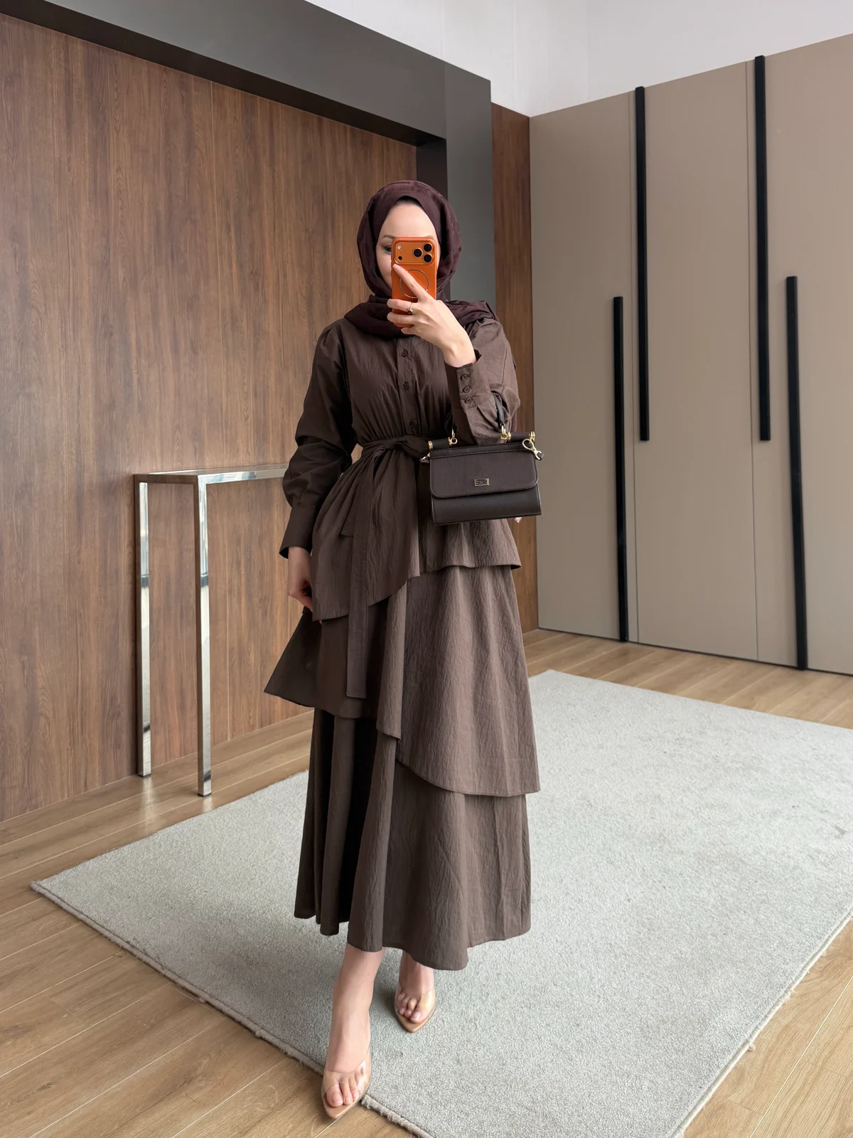 Saher Kat Kat Elbise- Kahve - Görsel 5