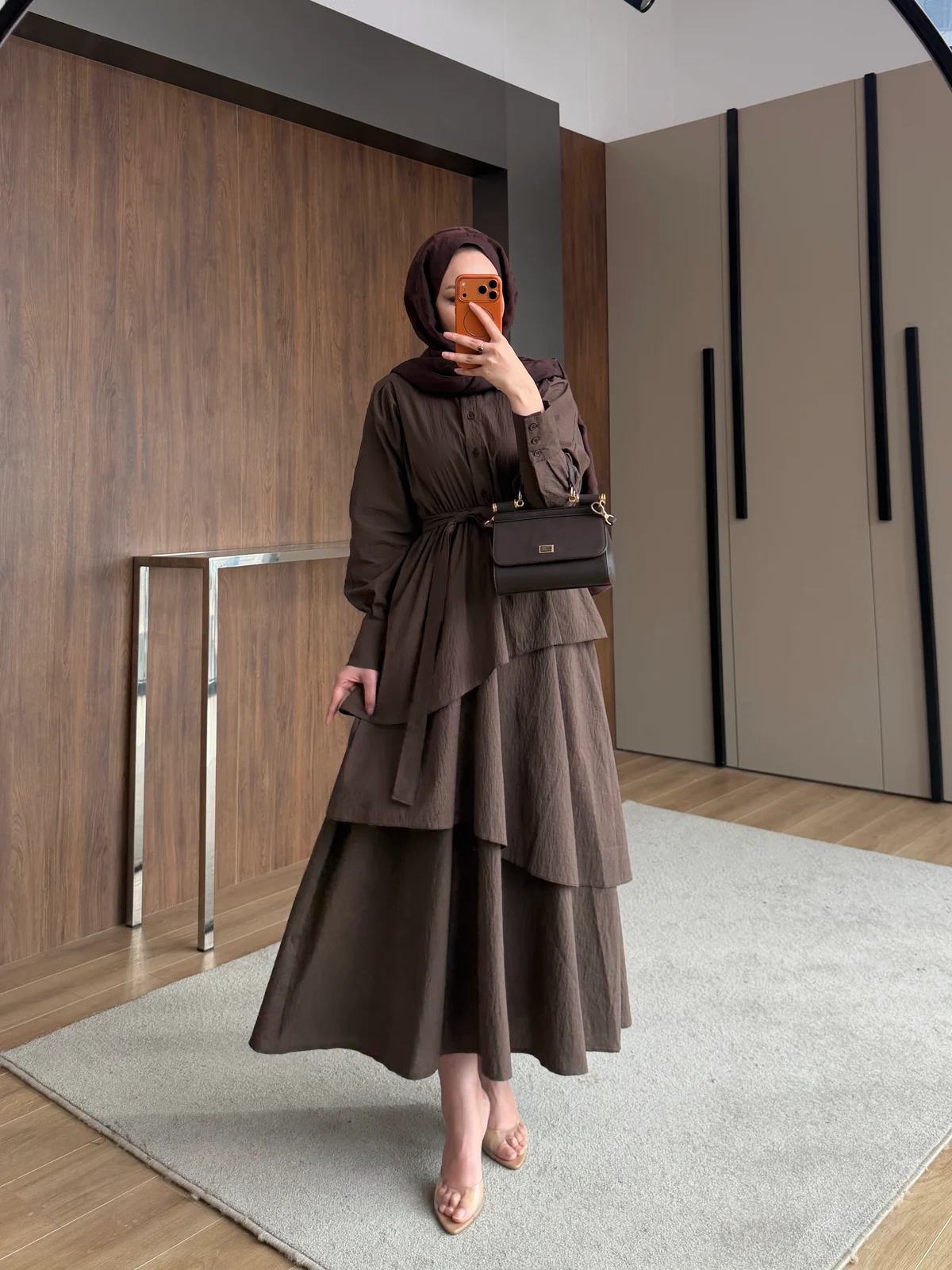 Saher Kat Kat Elbise- Kahve - Görsel 3