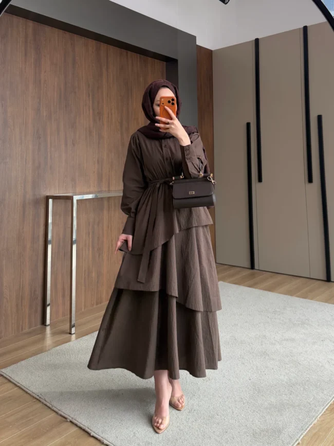 Saher Kat Kat Elbise- Kahve