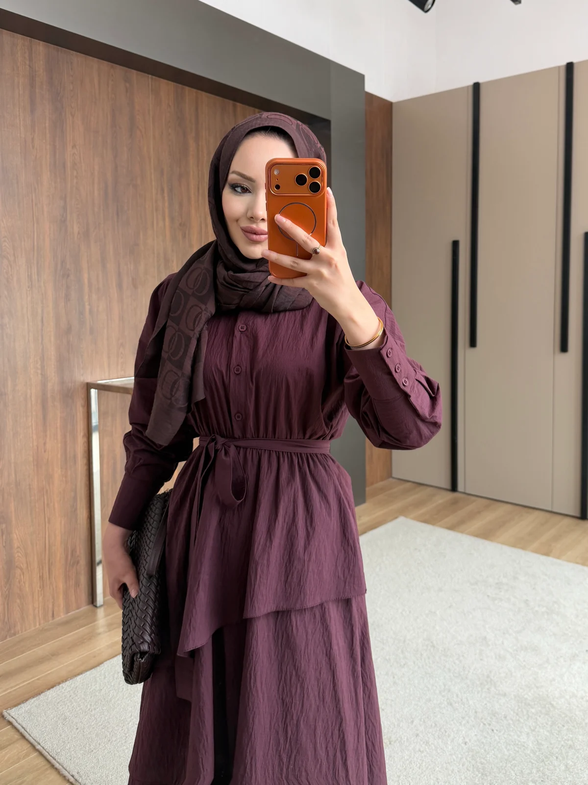 Saher Kat Kat Elbise- Bordo - Görsel 3