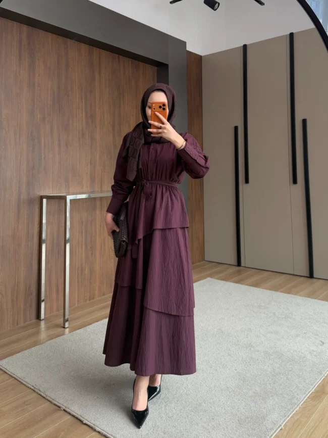 Saher Kat Kat Elbise- Bordo