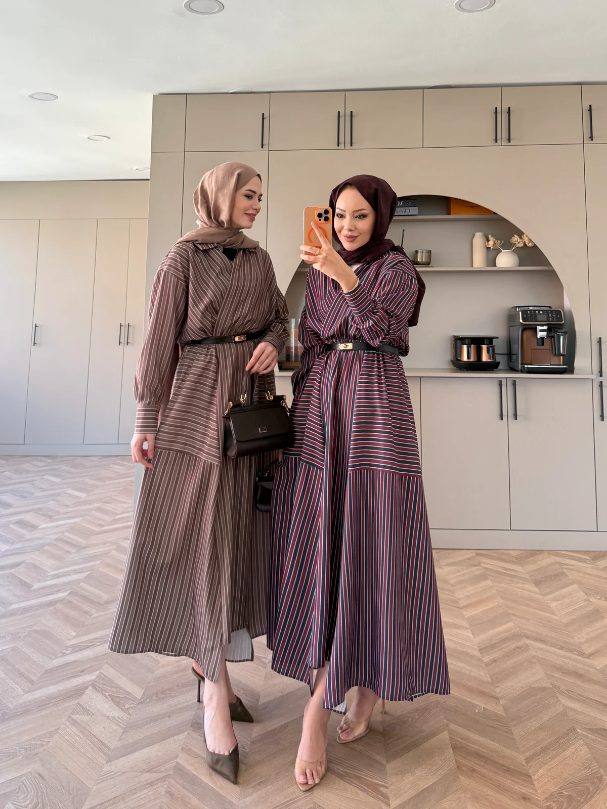 Sarah Çizgili Poplin Elbise- Bordo