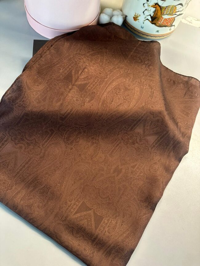 Oliva Pamuklu Kendinden Dokulu Etnik Desen Şal- Kahve