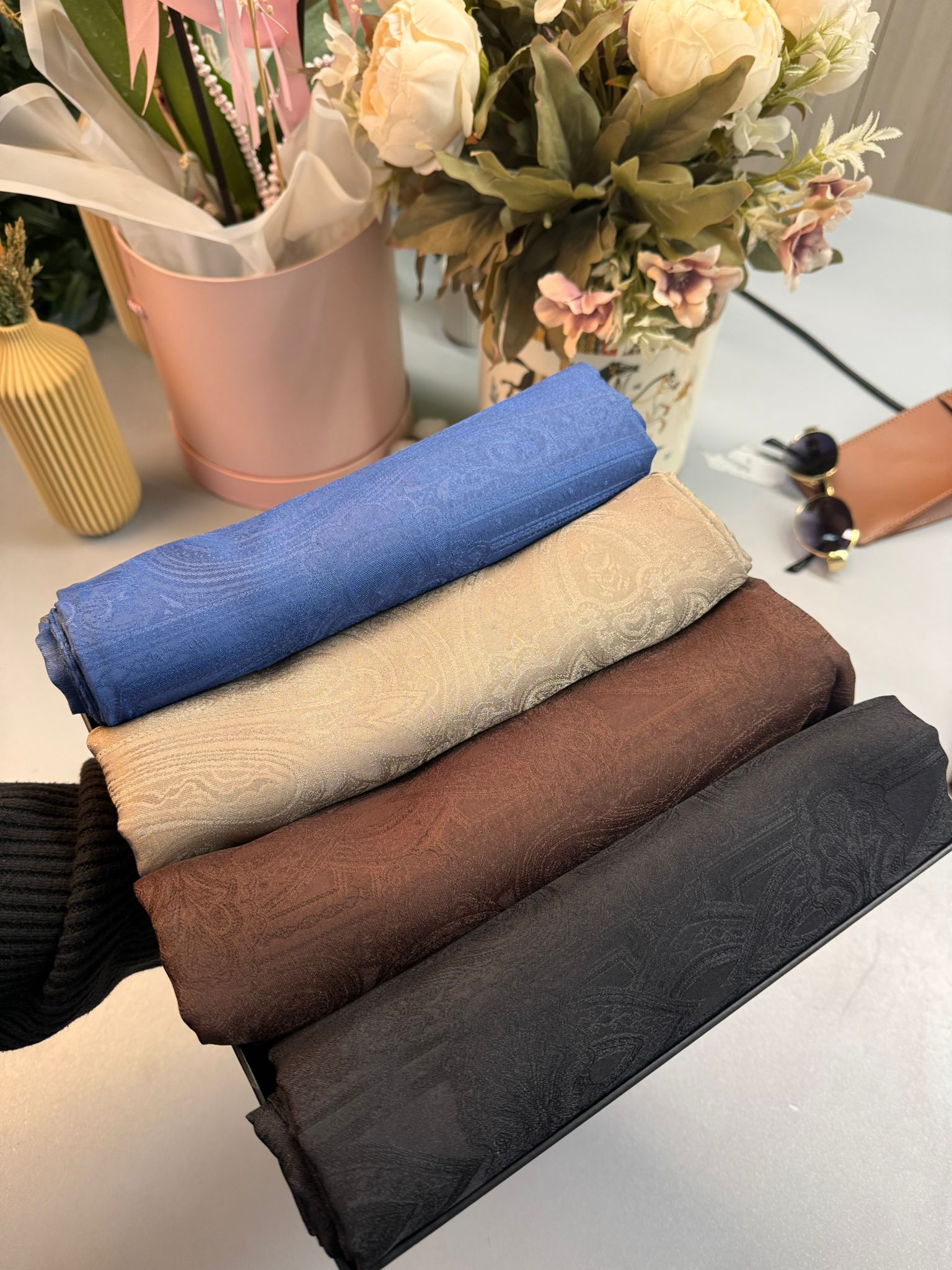 4'Lü Oliva Desen Pamuk Şal Avantajlı Kutu