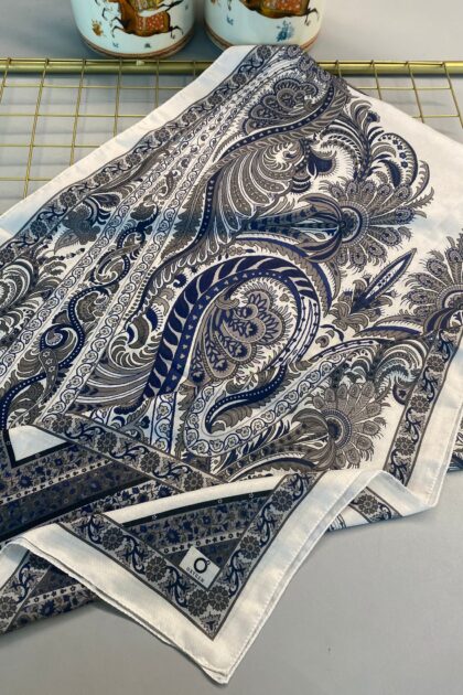 Etro Desen New Pamuk Soft Şal 23012 - Lacivert