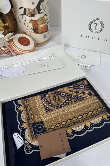 Touch İthal Etnik Desen Pamuk İpek Şal 63460- Lacivert