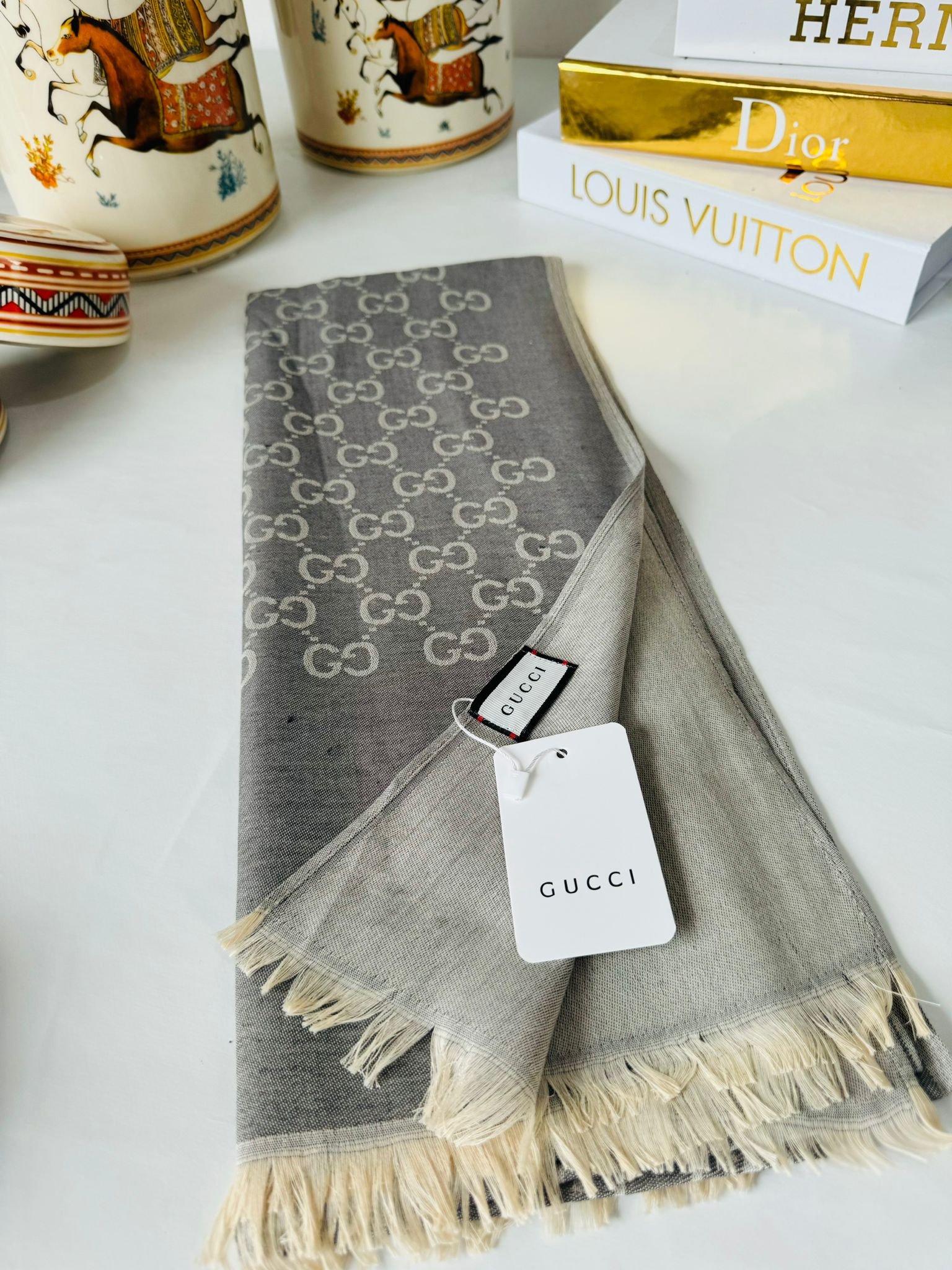 Gucci İthal Çift Taraflı Pamuk Yün İpek - Gri