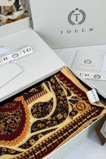 Touch İthal Etnik Desen Yün İpek Şal- 34660 - Bordo Gold