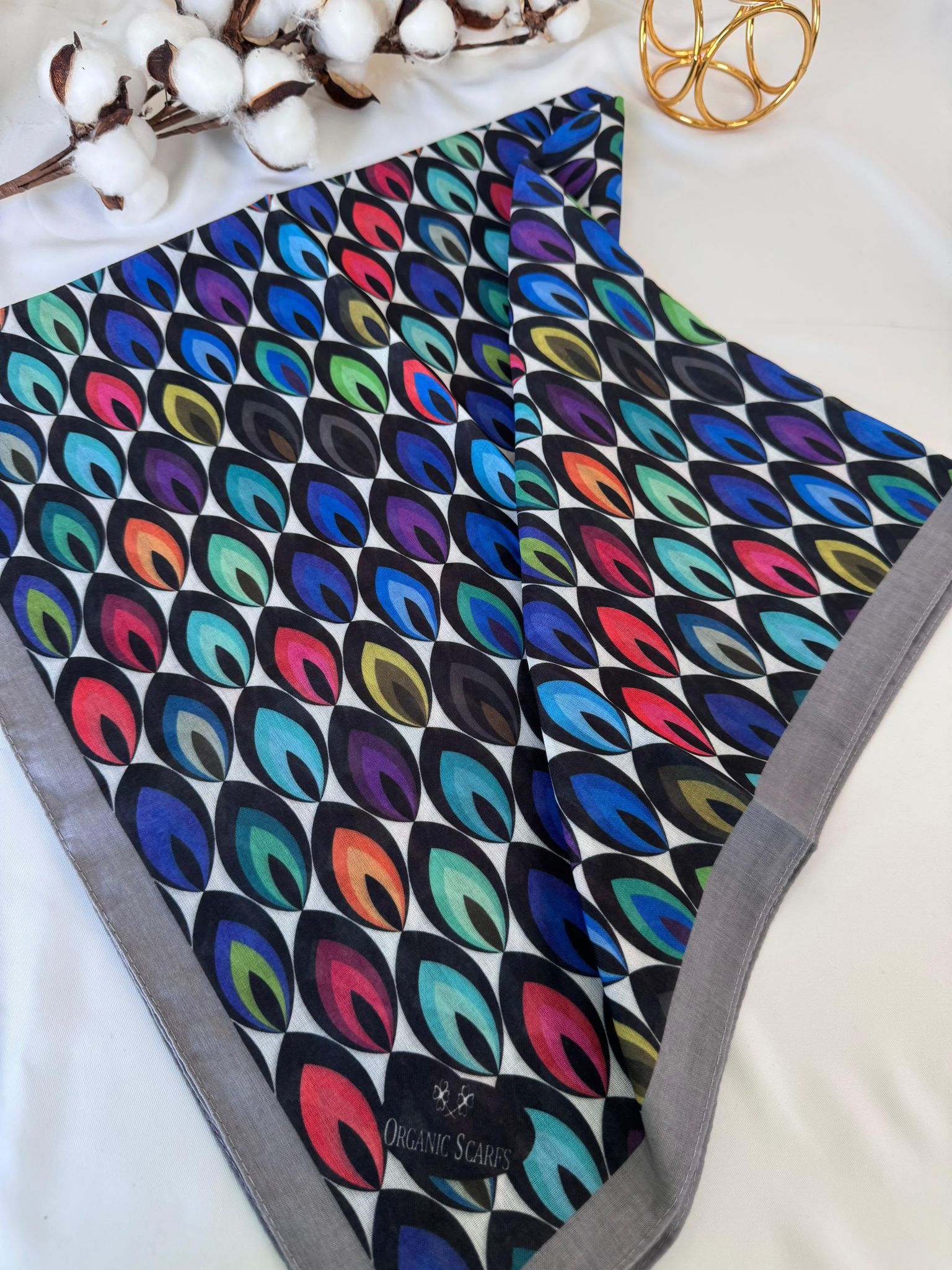 Tavuskuşu Desen Pamuk Soft Eşarp 114401 - Gri