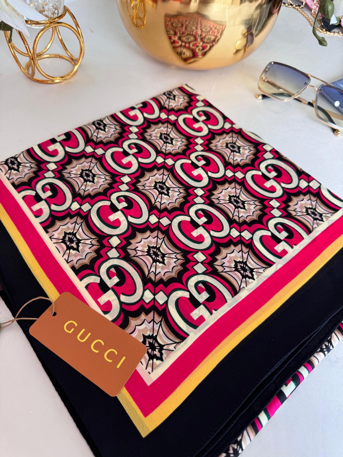 Gucci İthal Vual İpek Şal 78431 - Fuşya