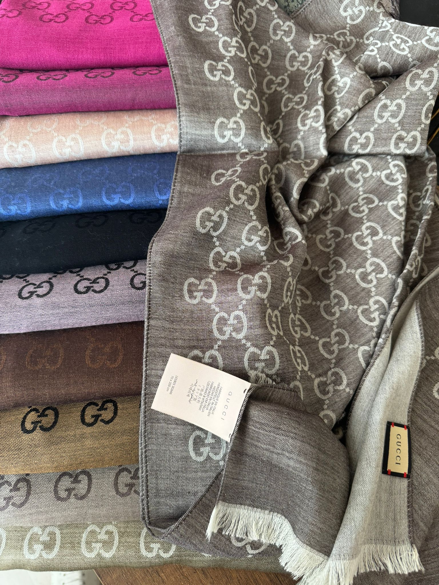 Gucci Yun İpek Çİft Taraflı Şal 87452 - Kahve/Ekru