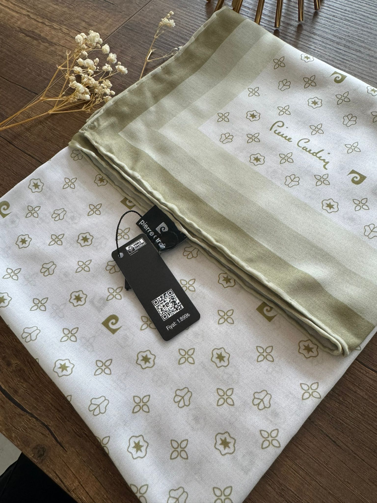 Pier Cardin Çizgili Pamuk Soft Eşarp 94263 - Yağ Yeşili