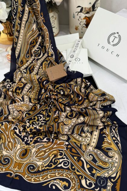 Touch İthal Etnik Desen Pamuk İpek Şal 63458 - Siyah