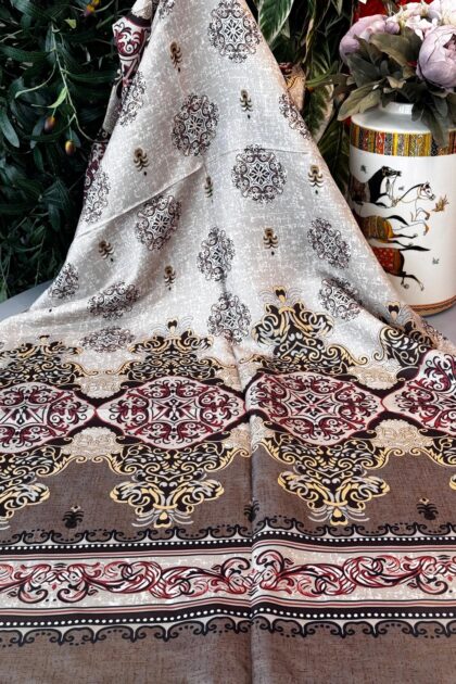 Hint Etro Desenli Pamuk Soft Şal - 658960 - Kızıl Camel