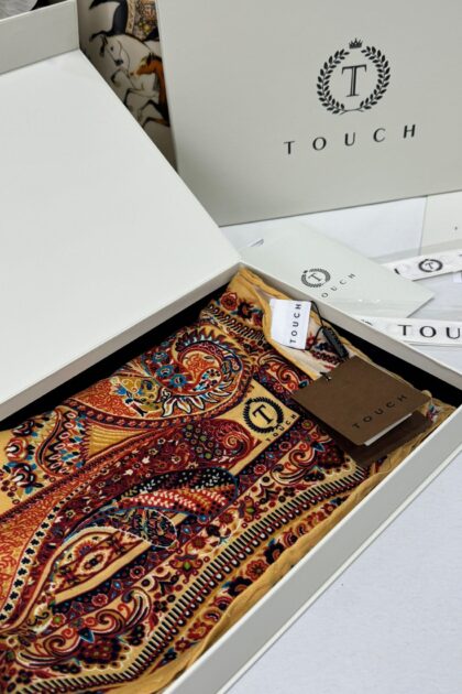 Touch İthal Etnik Desen Yün İpek Şal 34220 - Gold
