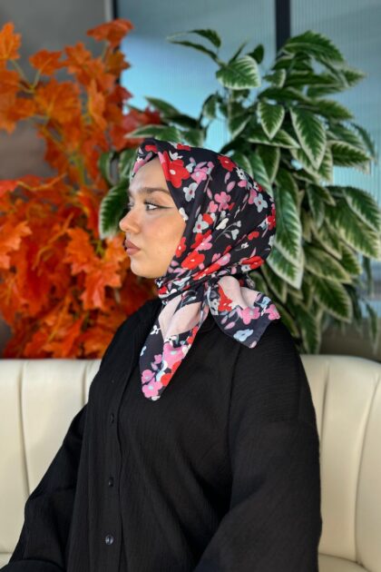 Bahar Desen Pamuk İpek Eşarp-13001-Toz Pembe
