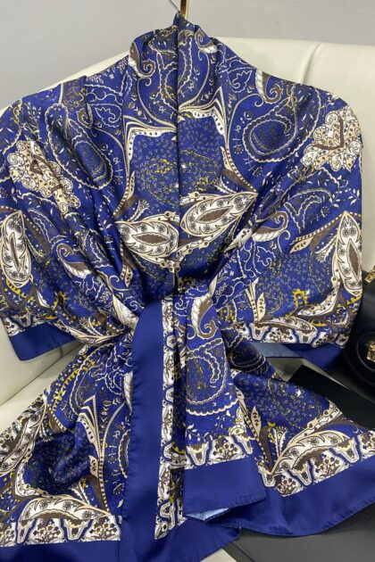 Batik Desen Vual İpek Şal -259685- Fas Mavisi