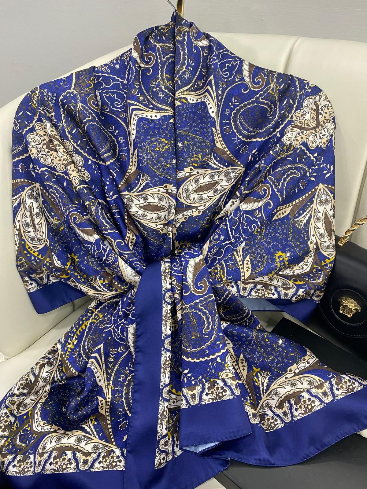 Batik Desen Vual İpek Şal -259685- Fas Mavisi