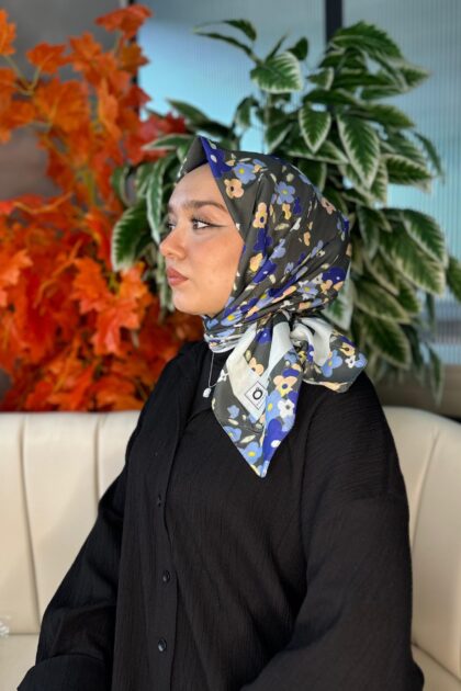 Bahar Desen Pamuk İpek Eşarp-13001-Mint