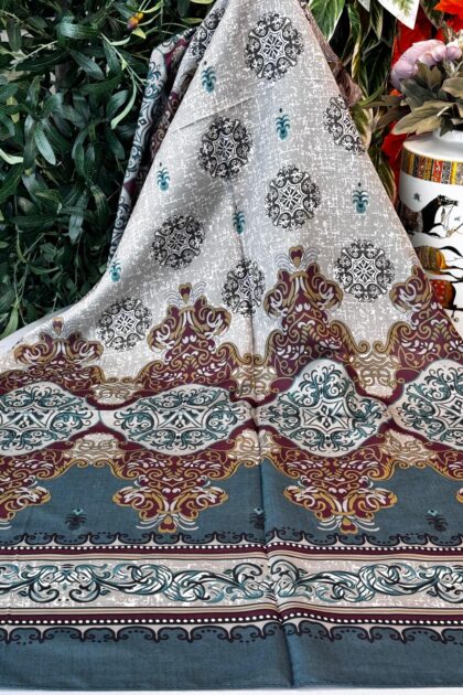 Hint Etro Desenli Pamuk Soft Şal - 658960 - Petrol-Bordo