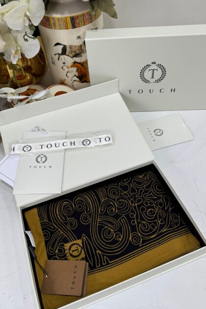 Touch İthal Etnik Desen Pamuk İpek Şal 63459- Vizon Siyah