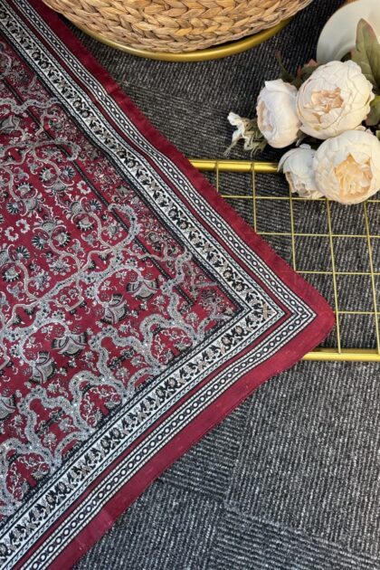 Vintage Desen Naturel ipek Şal-010203-Vişne