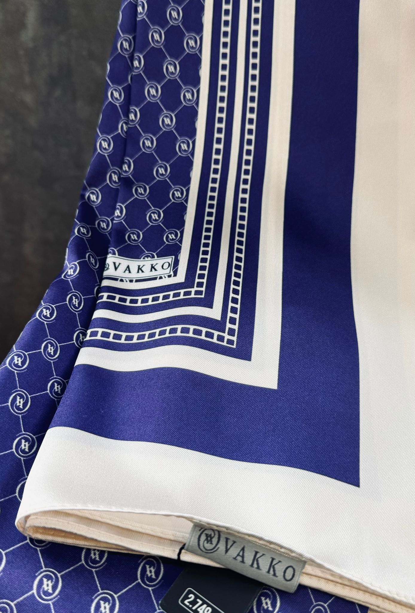 Vakko Desen Twill İpek Şal - Haki - Saks - Ekru