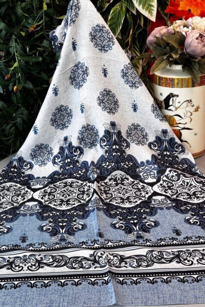 Hint Etro Desenli Pamuk Soft Şal - 658960 - Bebe Mavi Beyaz