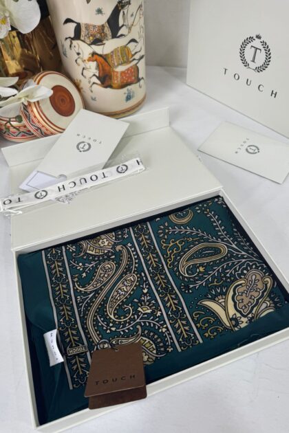 Touch İthal Etnik Desen Pamuk İpek Şal- 99770 - Koyu Yeşil