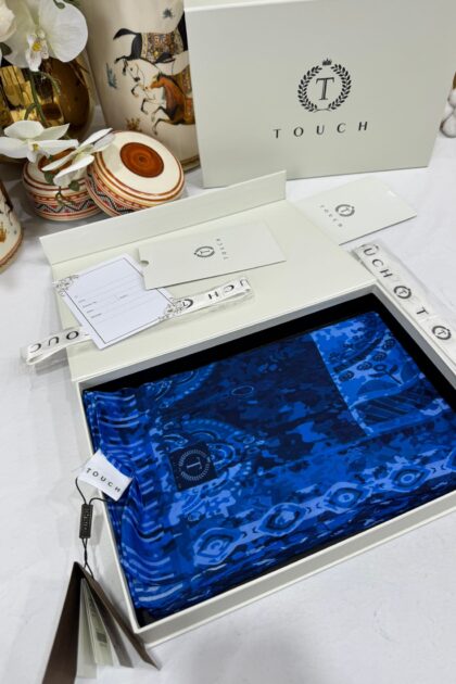 Touch İthal Etnik Desen Yün İpek Şal- 34550 - Lacivert