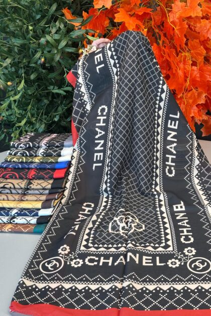 Chanel Çizgili Pamuk Soft Şal 51201 - Kırmızı
