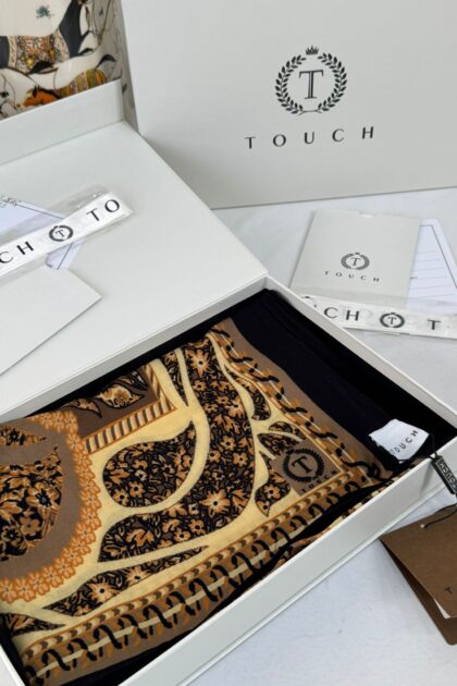 Touch İthal Etnik Desen Yün İpek Şal- 34660 - Siyah-kahve
