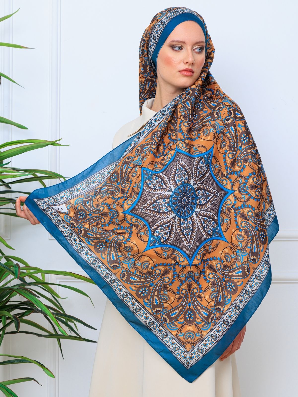 Etro Buta Desenli Pamuk Soft Şal - 377350 - Bebe mavisi Gold
